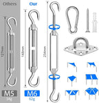 Sun Shade Sail Hardware Kit 6 Inch for Rectangle & Triangle Shade Sail Install, Stainless Steel Shade Sail Fixing Accessories for Outdoor Patio Canopy Garden, Heavy Duty Awning Attachment Set (44 Pcs)