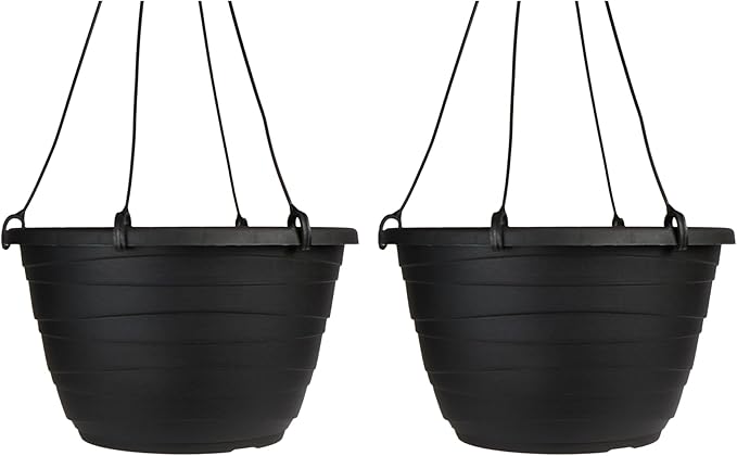 The HC Companies 13 Inch Wrapt Hanging Planters, Lightweight UV-Resistant Plastic Hanging Planters for Indoor & Outdoor Plants, 2-Pack Hanging Flower Pots for Garden, Patio & Home Decor, Black
