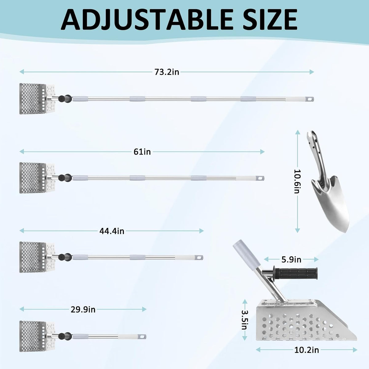 sand scoop for metal detecting, long handle sand, close-up detail