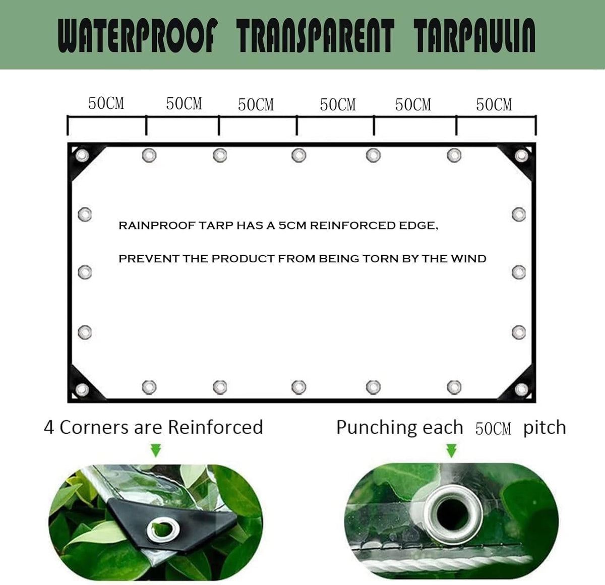 clear tarp with grommets 6x10ft 14mil transparent heavy, close-up detail