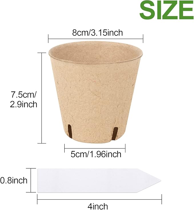 50PCS Peat Pots, 3.15Inch Seed Starting Pots with Drainage Holes Round Nursery Pot, Garden Germination Nursery Pot Bonus 20 Plant Labels