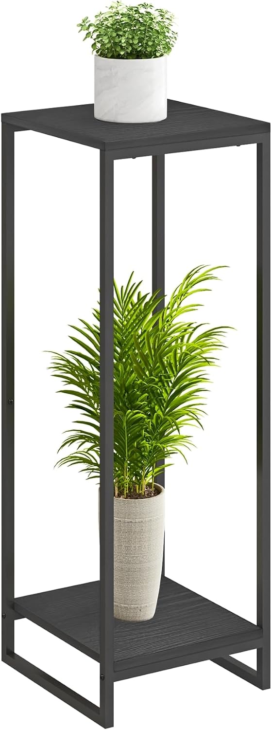 34" tall 2-tier corner plant stand indoor, black, main product view
