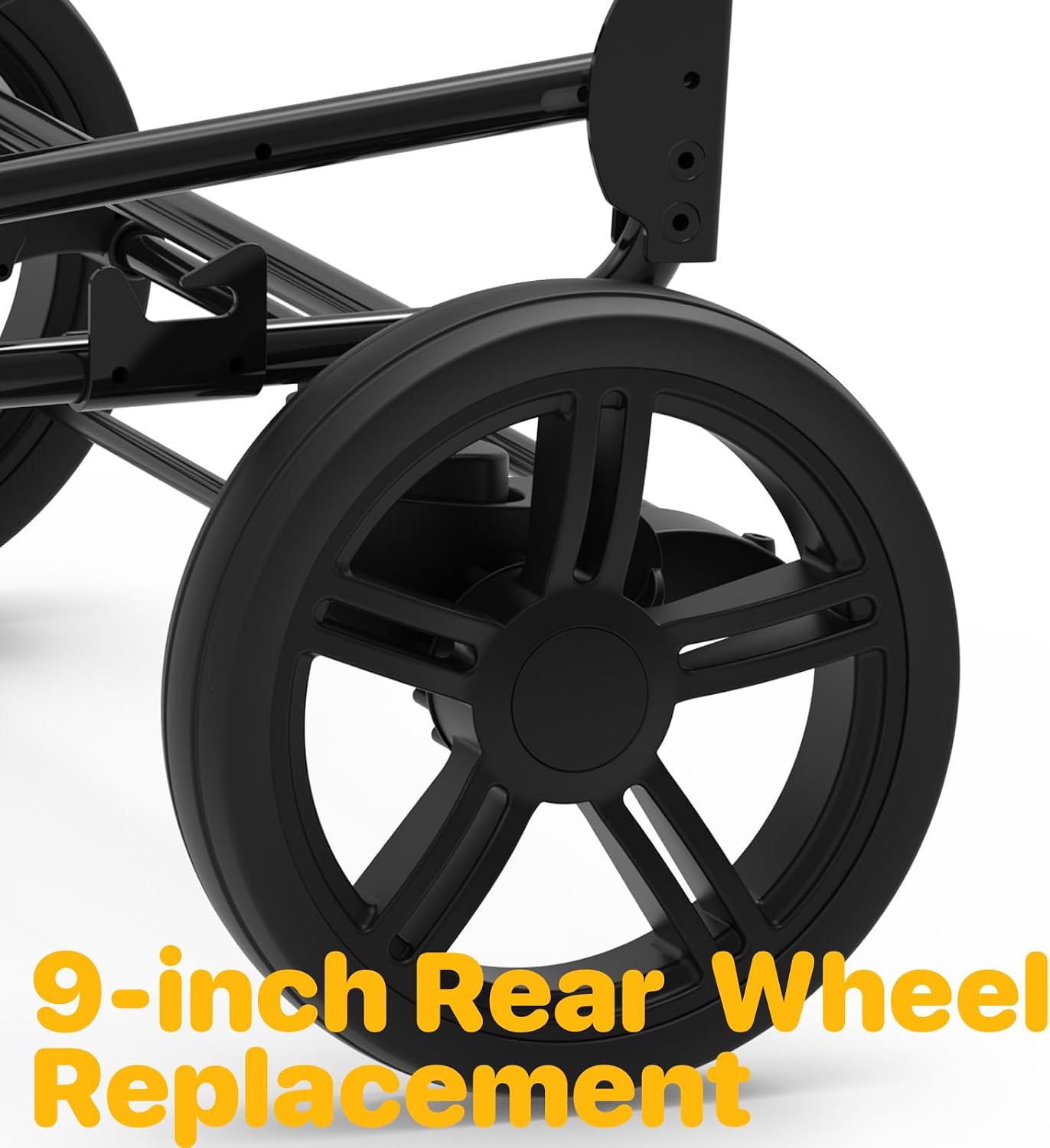 PAWZIDEA 9" Rear Wheel Replacement for 3-in-1 Large Dog Stroller with Detachable Carrier (Model: AP5100), Tool-Free & Maintenance-Free, Airless Heavy-Duty Spare Wheel (1 Piece)
