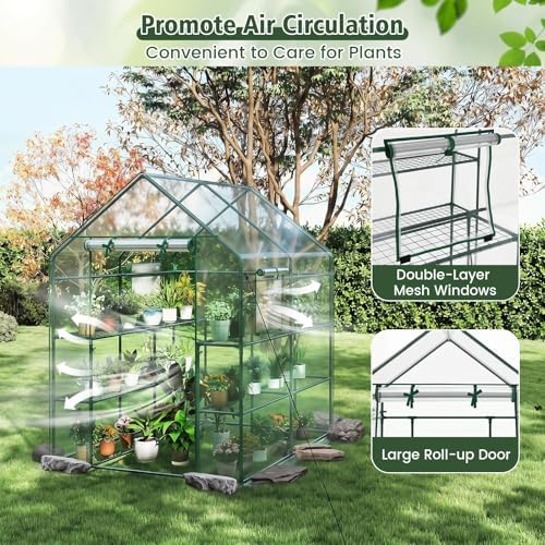giantex walk-in greenhouse, gardening plant tent with roll-up on a desk or shelf
