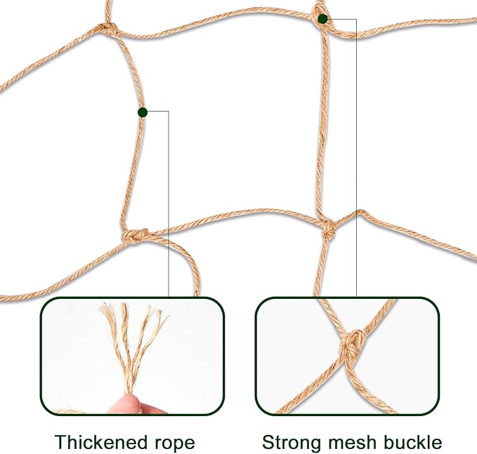 Jute Trellis Netting - Jute Netting for Garden, Heavy Duty Plant Support Netting for Climbing Plants, Cucumber, Vine, Fruits & Vegetables, Climbing Vining Plants (3.3 Ft X 16.4 Ft, 3.9 Inch Squares)