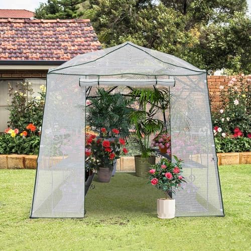 8.5 x 7 ft pop‑up walk‑in greenhouse for, front angle view