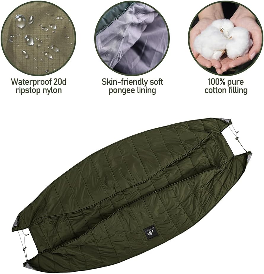 Hammock Underquilt, 4 Season Heavy Duty Under Quilt with Tree Straps | Large Hammock Protector for Backpacking, Hiking, Cold Weather, Outdoor Sleeping