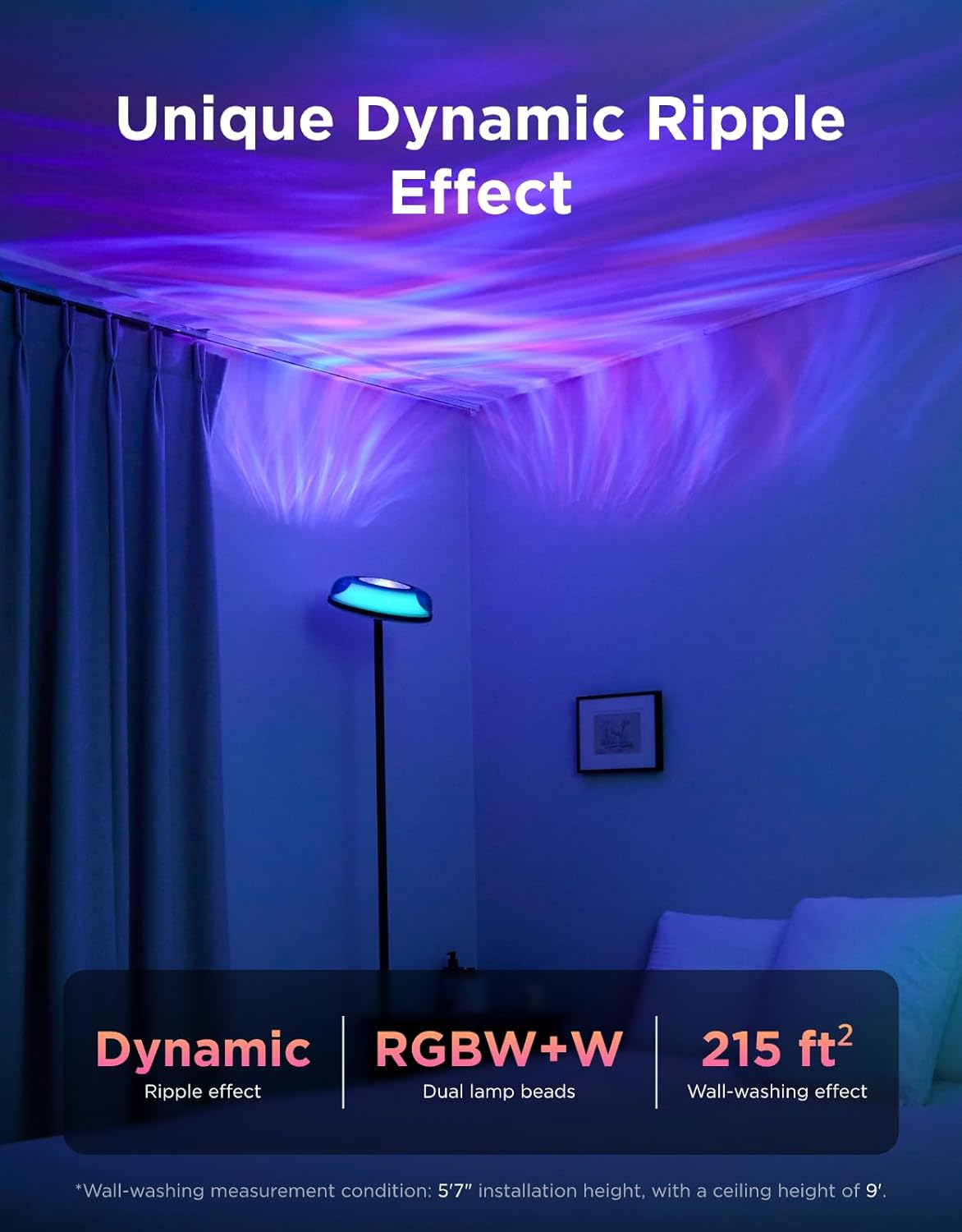 govee uplighter floor lamp for living room, rgbic shown in use