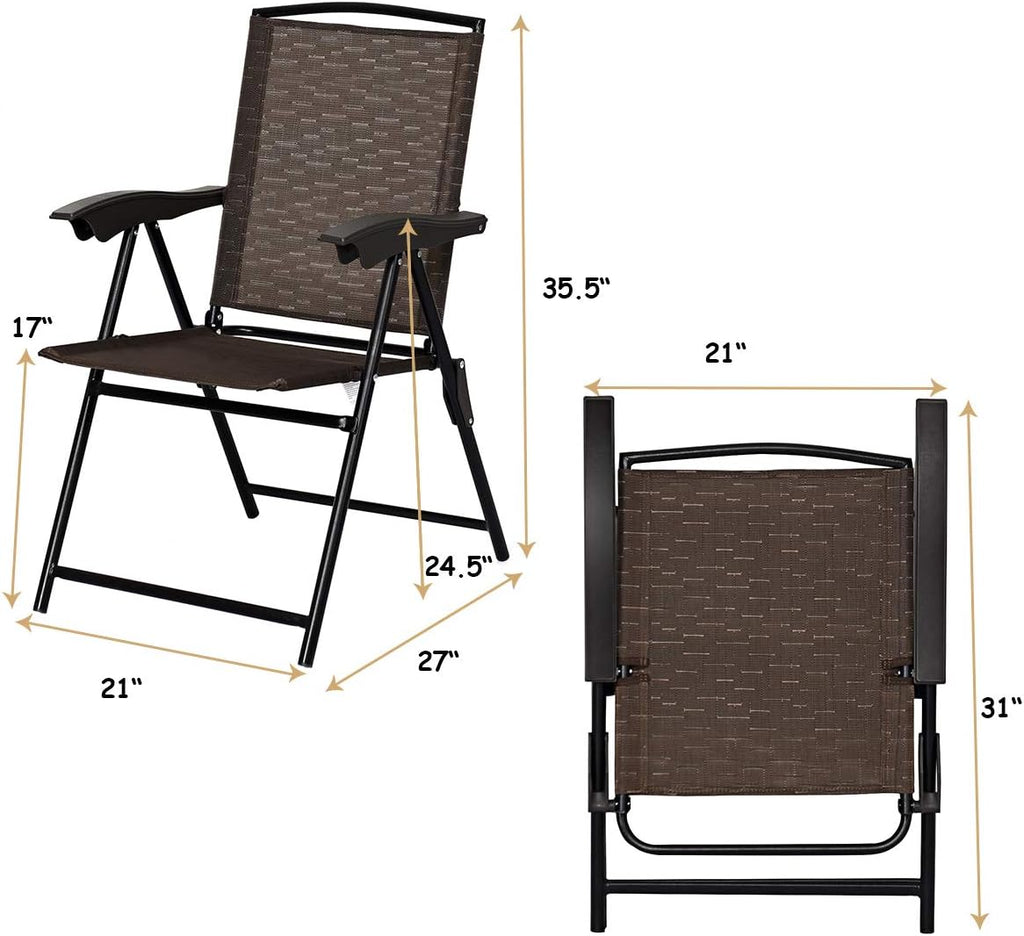 Goplus Folding Sling Chairs Sets of 4 w/Armrests & Adjustable Back | Portable Chairs for Patio Garden Pool Outdoor & Indoor