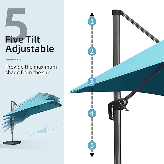 PURPLE LEAF 9' X 11.5' Patio Umbrella Outdoor Cantilever Rectangle Umbrella Aluminum Offset Umbrella with 360-degree Rotation for Garden Deck Pool Patio, Turquoise Blue
