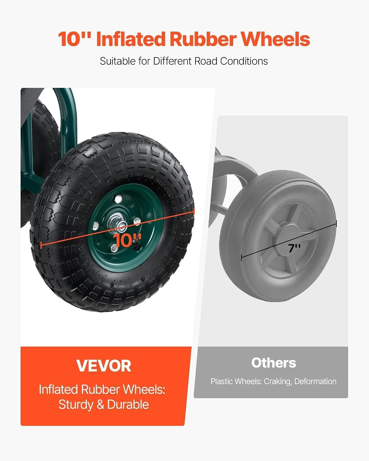 vevor rolling garden cart with swivel seat, heavy, side view