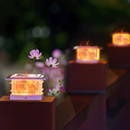 Dynaming 4 Pack Solar Post Cap Lights Outdoor with Flickering Flame Light, White Shell Fence Post Solar Lights Fit 4x4 5x5 Vinyl/Wooden Posts, Brightness LED Lighting Decor for Garden Deck Patio
