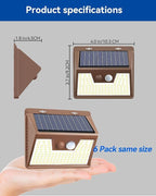 Peasur Solar Lights Outdoor Motion Sensor [3 Pack/140LED/Brown], Ultra-Bright 3 Mode Fence Security Light Waterproof, Solar Wall Lighting for Patio Yard Step House Outside