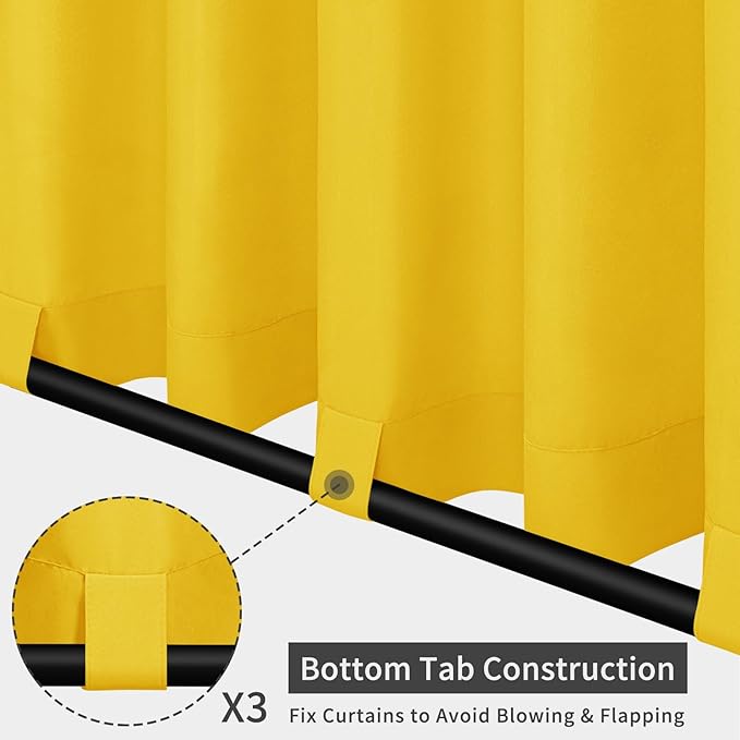 Easy-Going Outdoor Patio Curtains Detachable Tab Top Windproof Weatherproof Curtain for Cabana, Porch, Pergola and Gazebo, Tab Bottom Drape, 2 Panels, 54W x 96L inch, Yellow