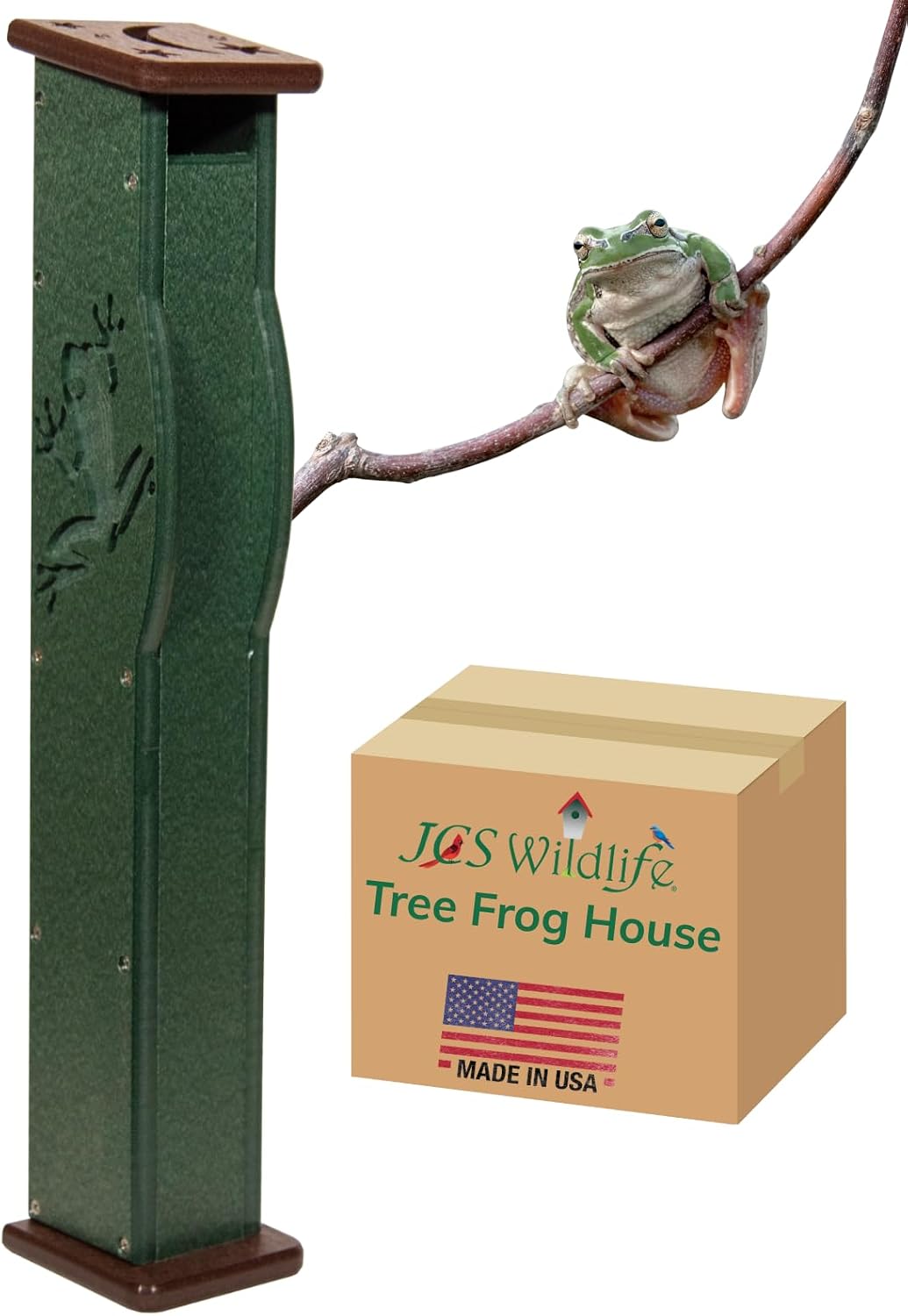 Deluxe Poly Lumber Tree Frog House - Attract Many Species of Tree Frogs - Made in the USA (Green Body/Brown Roof)