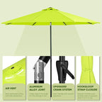 Tempera Patio Market Outdoor Table Umbrella with Auto Tilt and Crank, Large Sun Umbrella with Sturdy Pole & Fade Resistant Canopy, Easy to Set