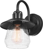 Globe Electric 60000012 1-Light Outdoor Wall Sconce, Matte Black, 7" Seeded Glass Shade, Curved Stem, Porch Light, Wall Lighting, Patio Décor