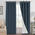 H.VERSAILTEX Linen Curtains 100% Blackout Curtains for Bedroom 102 inch Long Full Light Blocking Nature Linen Blended Window Curtains for Living Room Nickel Grommet (2 Panels, Navy)