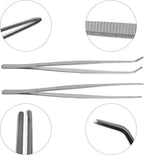 2 Pcs 12 Inch Long Handle Stainless Steel Straight and Curved Tweezers Nippers, Set with Serrated Tips Comfortable Ridged Handle for Garden, Kitchen, Indoors and Outdoors