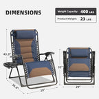 Zero Gravity Chair Oversized Padded Recliner with Adjustable Headrest & Cup Holder - 600D Oxford Folding Lounge Chair for Outdoor Camping, Patio, Poolside (Brown & Blue)