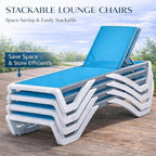 Kozyard Outdoor Chaise Lounge Chair, Full Flat Adjustable Patio Lounger with Aluminum Frame & Resin Legs, Textilene Fabric for Poolside, Backyard & Beach (Aqua/WhiteFrame, 2Chairs + Table)