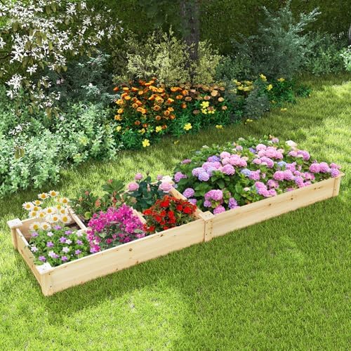 happygrill wooden raised garden bed with 2 garden, front angle view