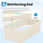 Quictent Galvanized Tall Raised Garden Bed Kit, 8x4x2 ft Oval Large Planting Box, for Vegetables Outdoor Strengthened by Crossbar (Beige)