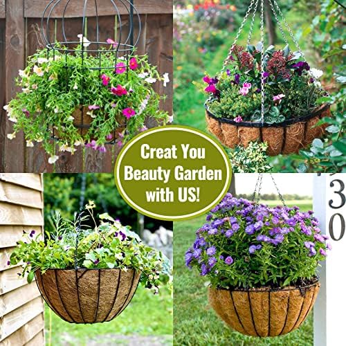 6 Pack 14 Inch Hanging Basket Coco Liners Replacement, Round | 100% Natural Coconut Liners for Planters, Breathable Coconut Fiber Planter Liners for Indoor Outdoor Plants, Flowers, Herbs