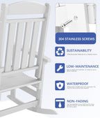 Outdoor Rocking Chair Set of 3, Oversized Rocking Chair Outdoor | HDPE All Weather Resistant High Back Patio Rocker for Porch, Patio, Garden,350 lbs Capacity, White