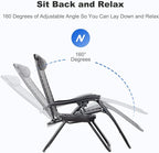 Nazhura Set of 2 Relaxing Recliners Patio Chairs Adjustable Steel Mesh Zero Gravity Lounge Chair Beach Chairs with Pillow and Cup Holder(Grey)
