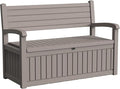 80 Gallon Outdoor Storage Bench Deck Box Waterproof Lockable,Outdoor Storage Furniture for Patio,Garden and Porch,Tools and Cushions（Grey Stripe）