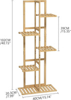 Laiensia Bamboo 5 Tier 6 Potted Plant Stand Rack Multiple Flower Pot Holder Shelf, Indoor&Outdoor Planter Display Shelves for Patio Garden, Living Room, Corner Balcony and Bedroom,Wood Color
