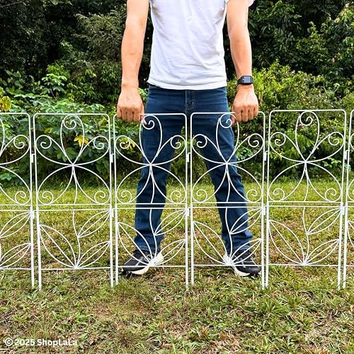 shoplala garden fence (10 panels) 12.5inx31in white metal on a desk or shelf