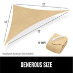 GORILLA GRIP Heavy Duty Sun Shade, UV Protection Fade Tear and Rust Resistant Rectangle Sunshade Canopy, Curved Edges Blocks Sunlight, Breathable Sail, Outdoor Patio, Lawn Garden, 12x12x12, Sand
