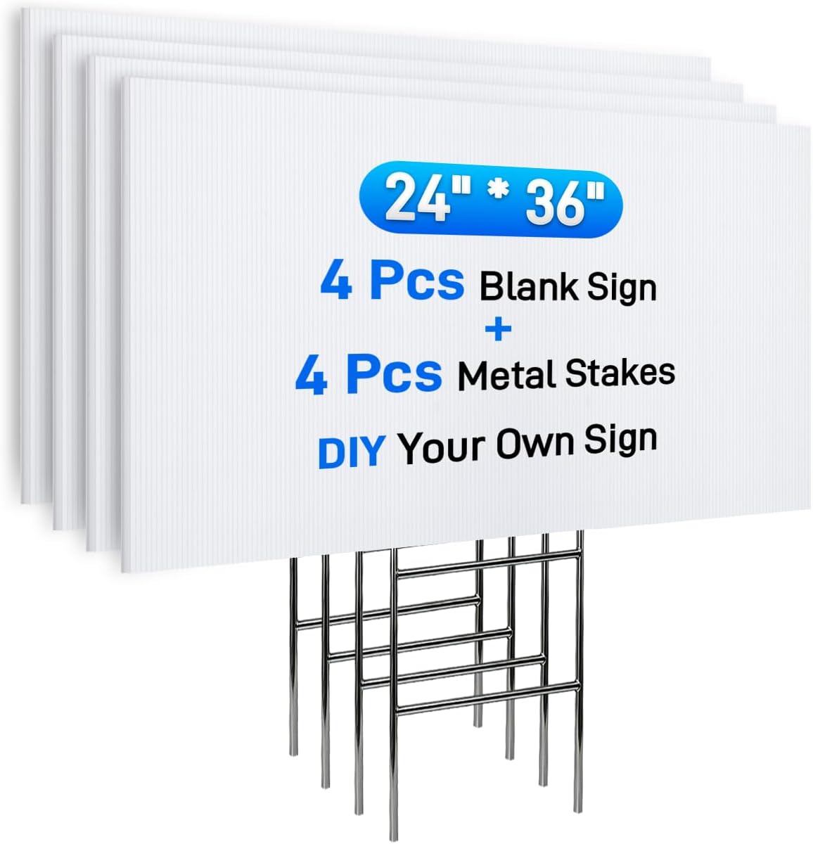 mulctun 24"x36" 5mm blank yard signs with stakes,4pcs, main product view