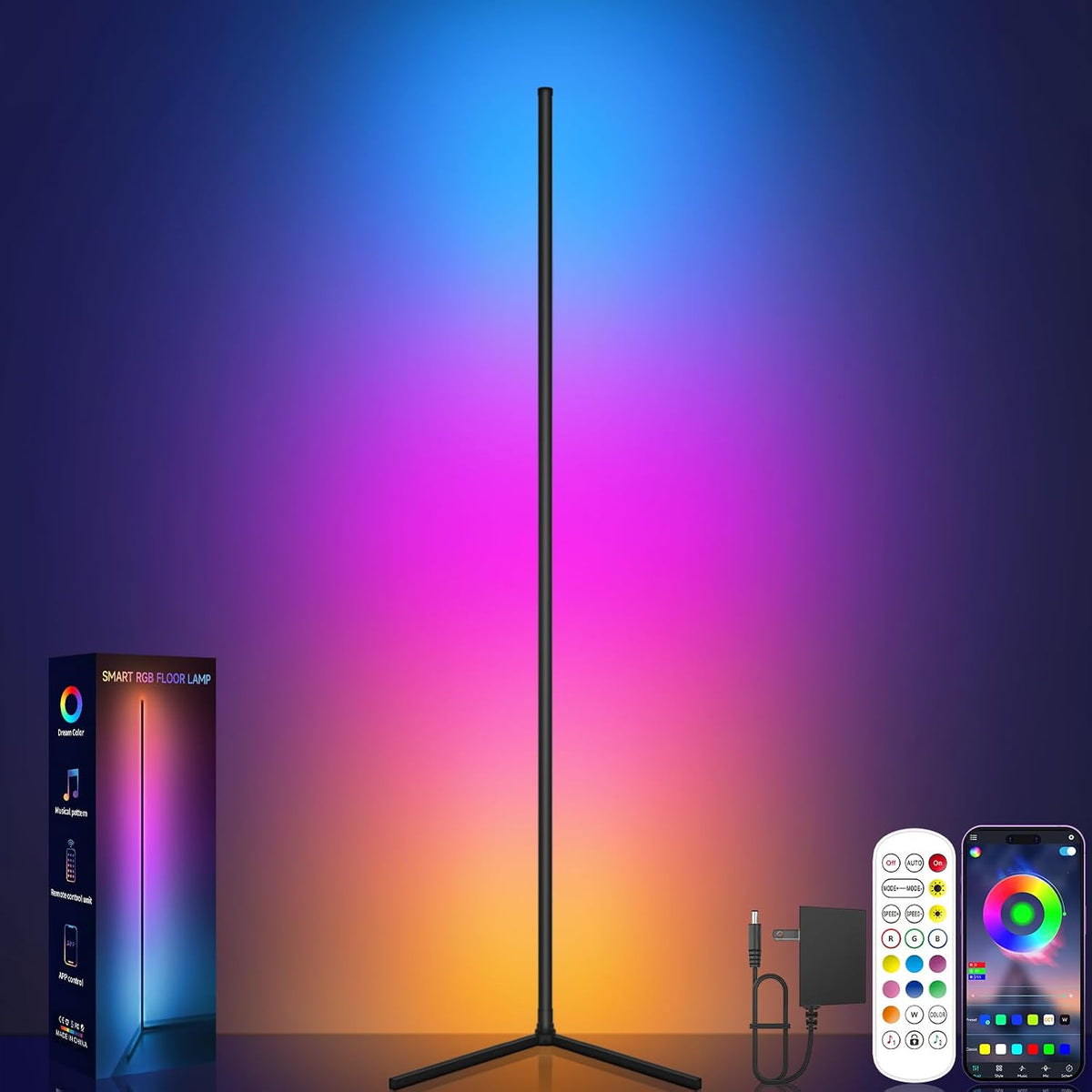 tyute corner floor lamp, rgb led corner lamp, main product view