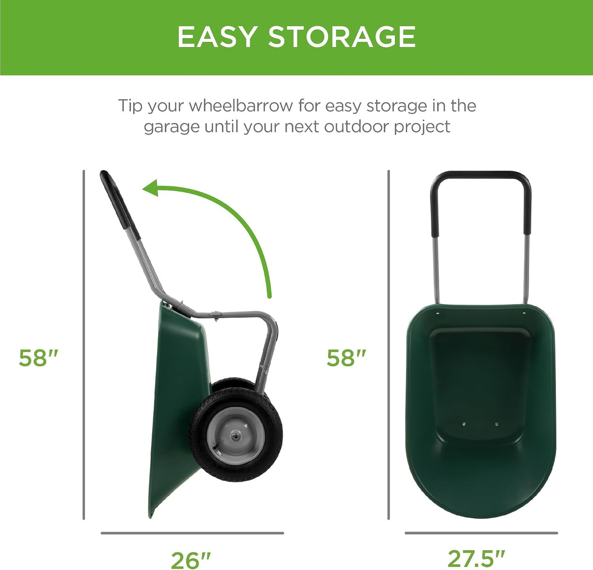best choice products dual-wheel home utility yard wheelbarrow showing dimensions