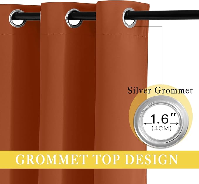 NICETOWN Blackout Bedroom Curtain 72 inches Long - Grommet Sound Reducing Window Treatment Privacy Drape Room Darkening Light Blocking for Living Room (Burnt Orange, 1 Panel, W52 x L72)