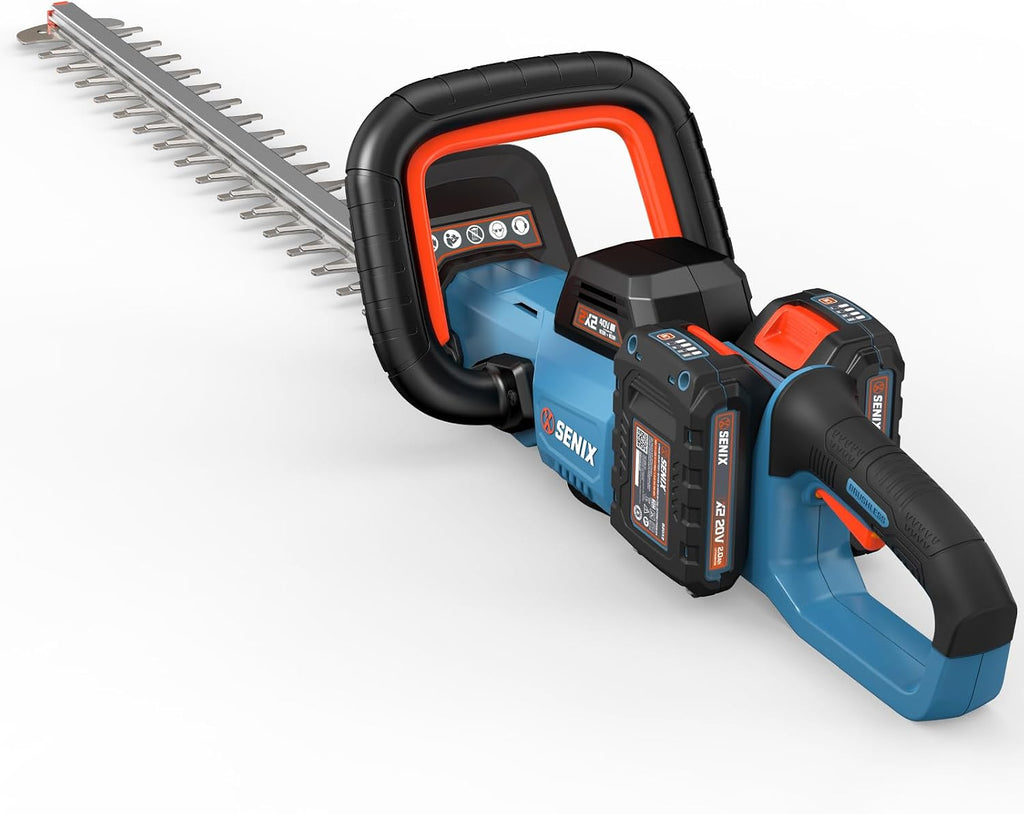 SENIX 40V 24-Inch Cordless Hedge Trimmer, 1-Inch Cut, Grey | Includes 2 Batteries & Dual-Port Charger, Dual-Action Blades, Lightweight, Ideal for Yard Landscaping