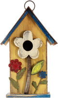 Glitzhome Bird Houses for Outside, 10.2" H Hanging Bird House for Outdoor Patio Garden Decorative Birdhouse Pet Cottage Distressed Wooden Birdhouse for Swallow Sparrow Finch Cardinals, Yellow Flower
