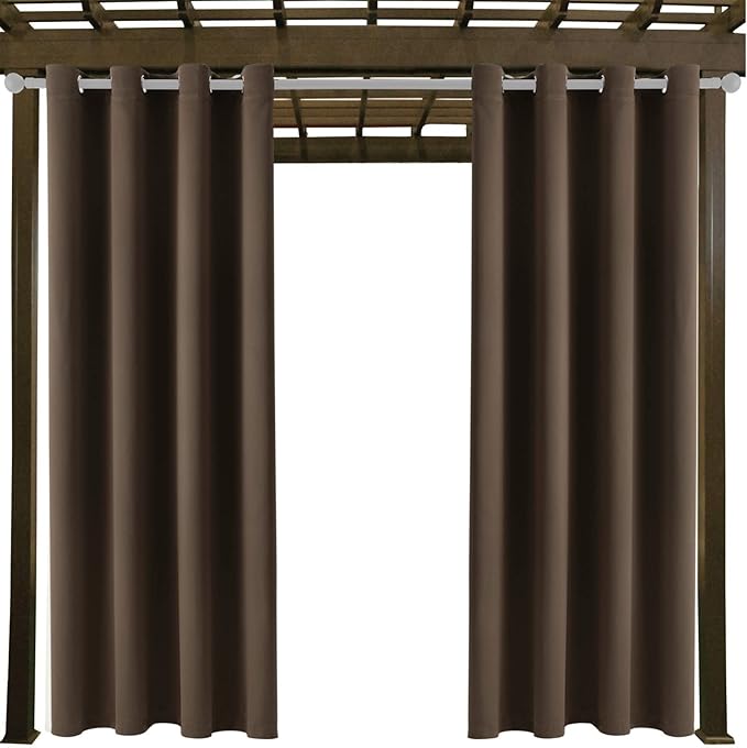 Outdoor Indoor Curtains for Patio Weather-resistant Window Panels Privacy Protect Grommet Top Thermal Insulated Home Curtain for Porch Pergola Garden Hot Tub Area (W52 x L132, Brown, 2 Panels)