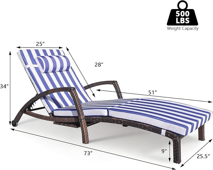Chaise Lounge Chairs Outdoor Set of 4, Comfy Outside Wicker Patio Pool Lounge Chair w/ 5 Adjustable Back Angle, Cup Holder, Thicken Cushion