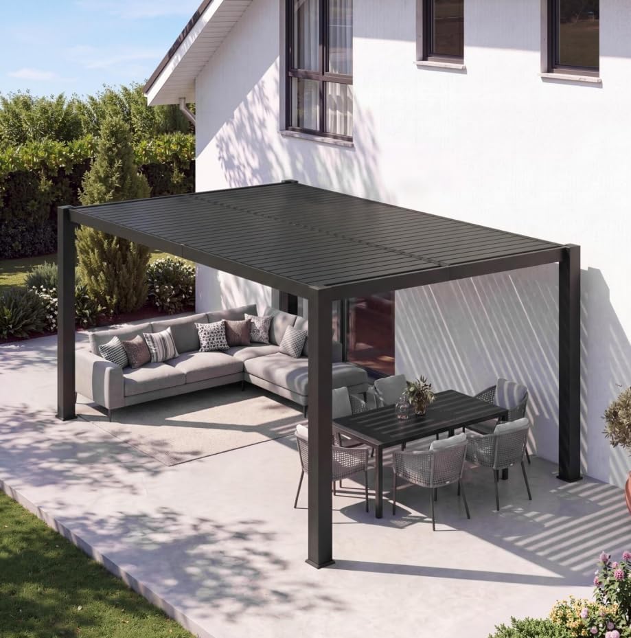 aoxun louvered pergola 10x12, 3.8" thick posts, 82.5, side view