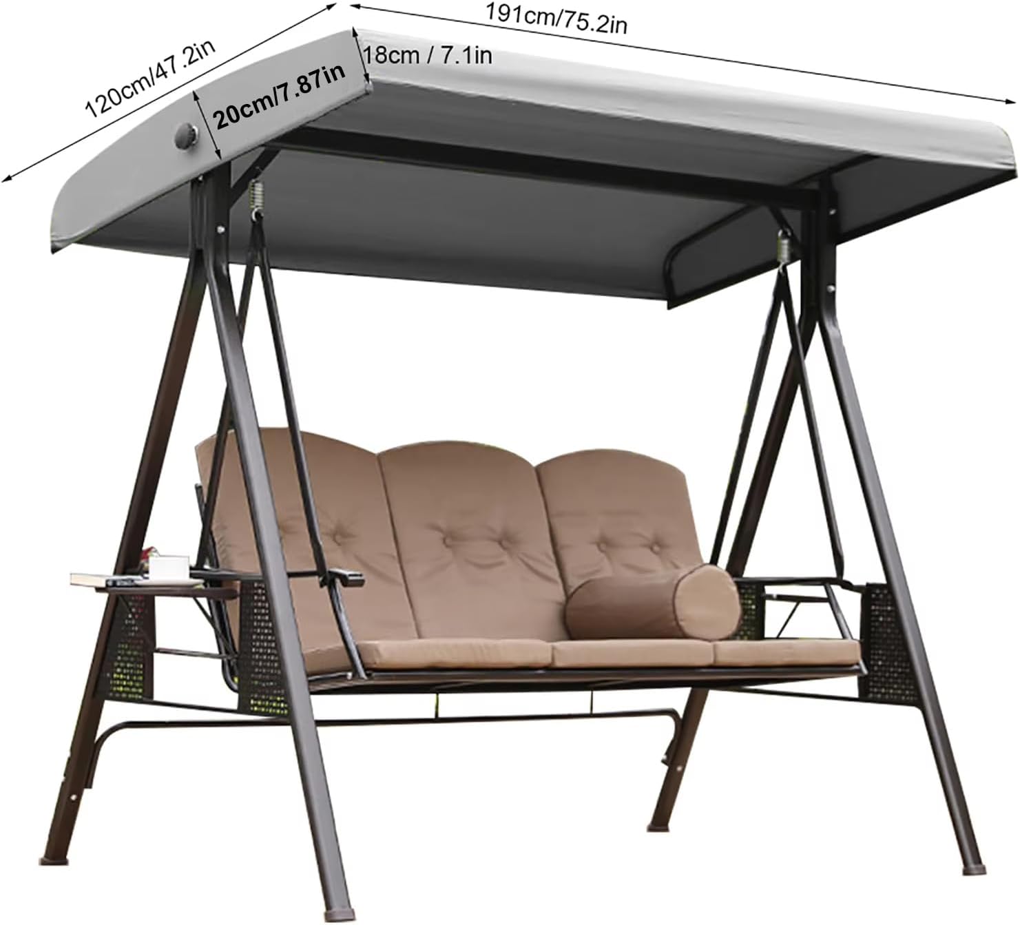 Swing Canopy Cover 3 Seater 75x47x7/8''(191 * 120 * 18/20cm), Waterproof Replacement Canopy for Swing Seat, Patio Hammock Swing Top Cover, Garden Furniture Cover,Gray