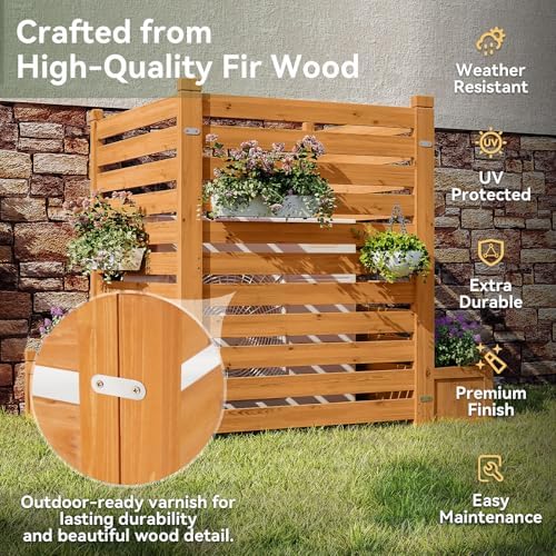 aoxun air conditioner fence, 3-panel wood privacy screen, close-up detail