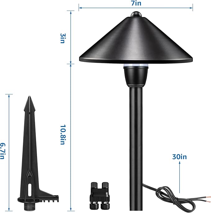 SUNVIE 8-Pack Low Voltage Landscape Pathway Lights 12-24V 3W LED Landscape Lighting 3000K Outdoor Pathway Lighting IP65 Waterproof Aluminum Wired Path Lights for Yard Garden Walkway, ETL Listed Cord