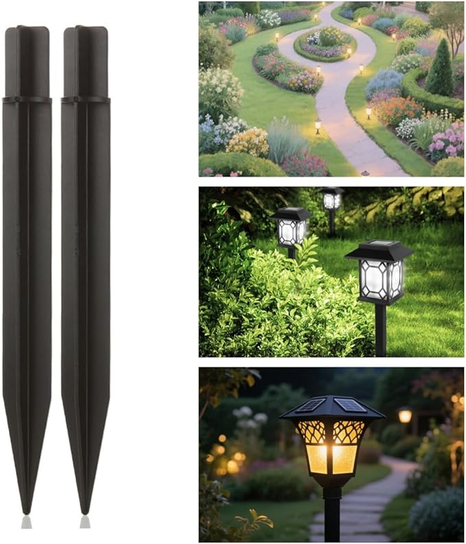 8.25" Reinforced ABS Plastic Solar Ground Spikes - Durable Solar Light Replacement Stakes for Garden, Pathway, Deck, Camping, Christmas Lights (Fits 0.83" Inside Diameter) (Black-1 Pack)