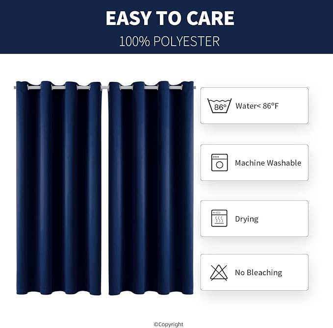 Waterproof Outdoor Curtain W52 x L84 - Grommet Top Sunlight Blocking Window Treatment Drapes Blackout Curtains for Home Bedroom Living Room Outdoor Patio Porch Pergola Cabana Gazebo (Navy, 2 Panels)