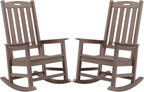 Outdoor Rocking Chairs Set of 2, Oversized Porch Rocker (Brown) | Weather Resistant Rocking Chairs with High Back, Heavy-Duty Large Patio Rocker with 350lbs Weight Capacity for Adult