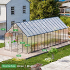 cdcasa 28x10x10 ft polycarbonate greenhouse for outdoors w/6, front angle view